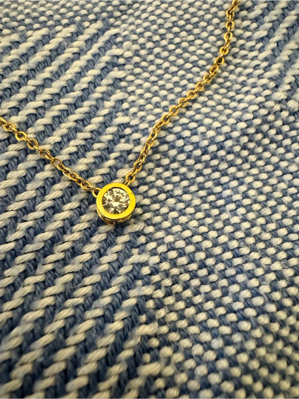 Delicate Gold Chain Necklace with Single CZ Pendant - Picture 2 of 3